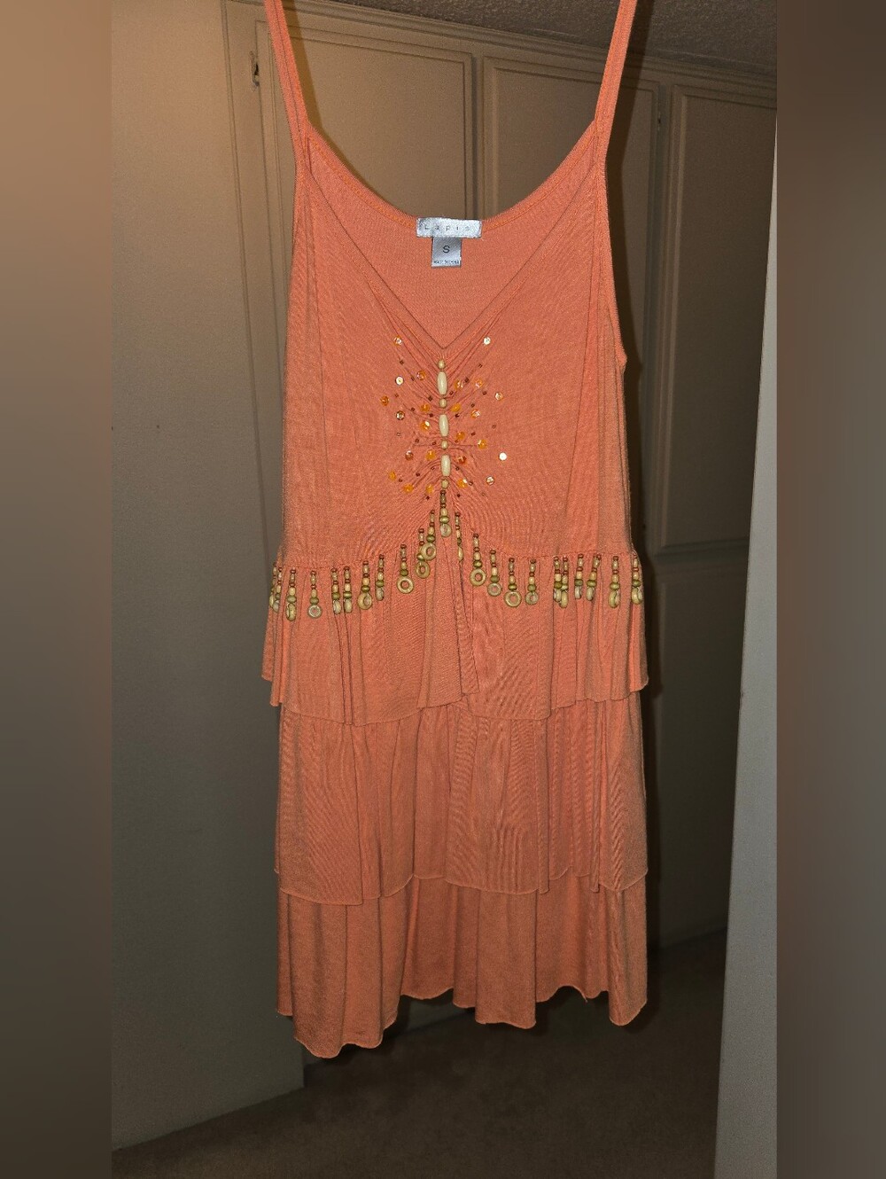 Beaded Tiered Orange Tunic Blouse